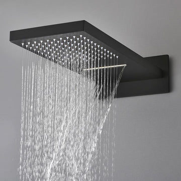 Matte Black Modern Wall Mounted Waterfall Shower System Solid Brass with Handheld Shower
